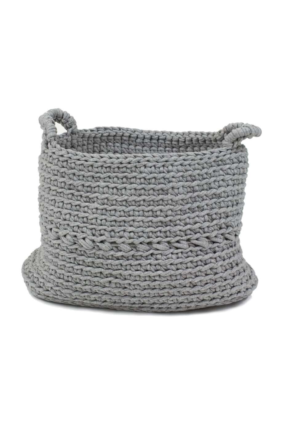 basic light grey crochet cotton basket medium
