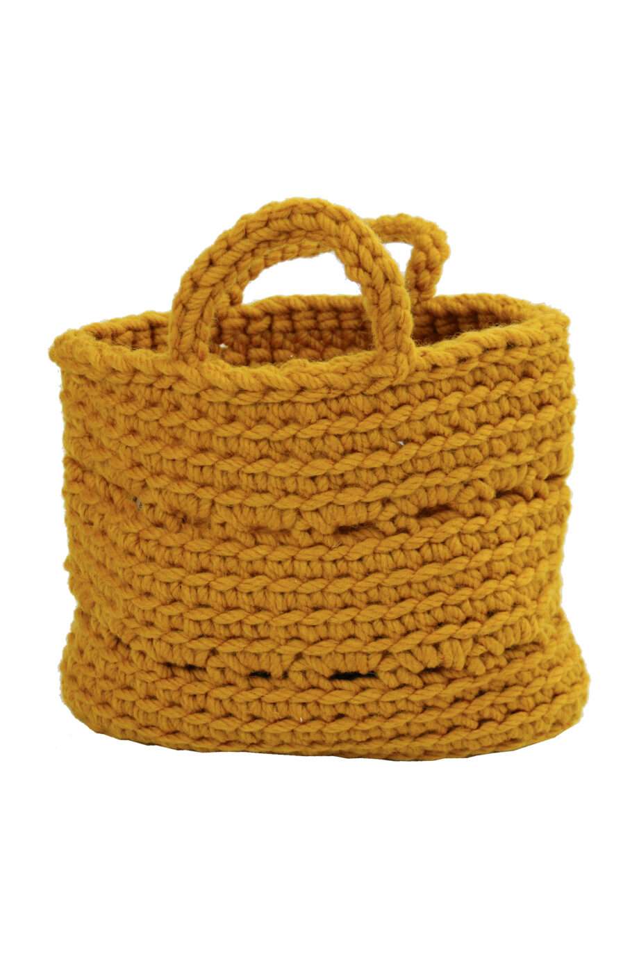 basic ochre crochet woolen basket small
