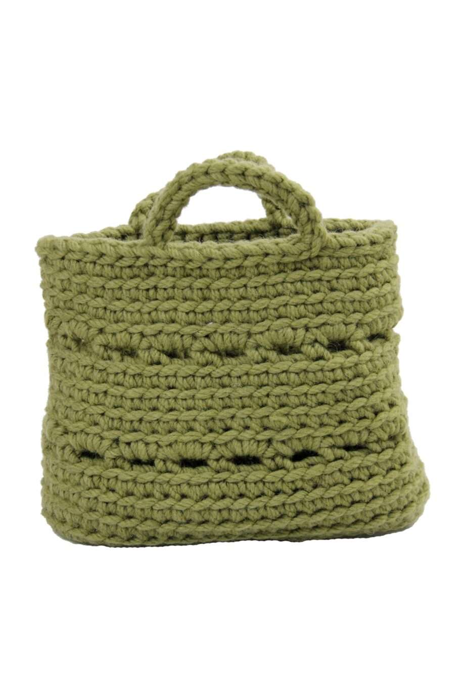 basic olive green crochet woolen basket medium