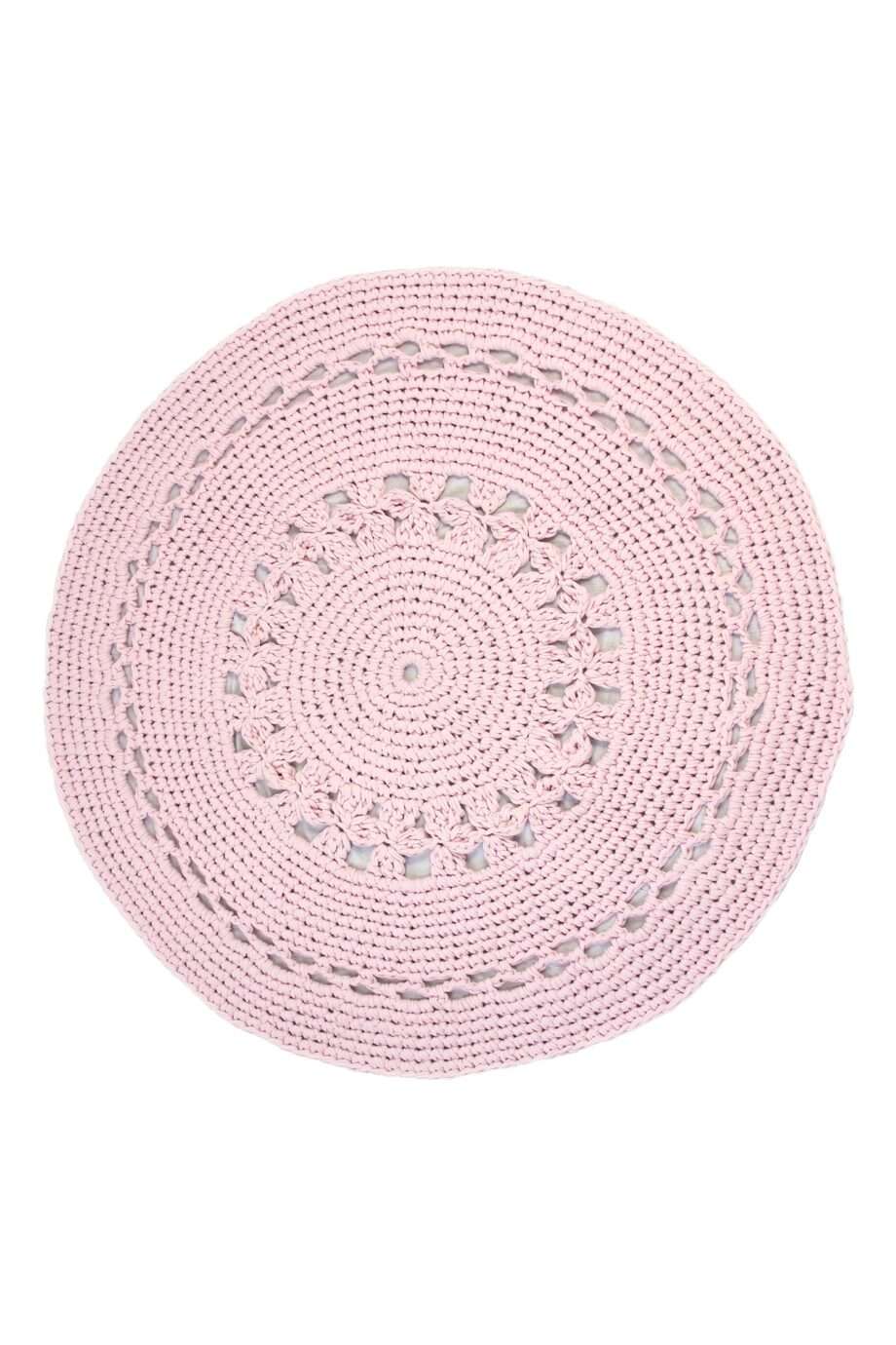 flor pink crochet cotton rug large