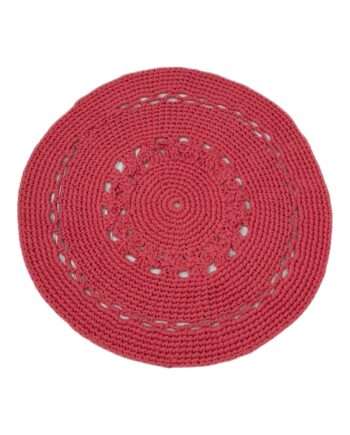 flor red coral crochet cotton rug large