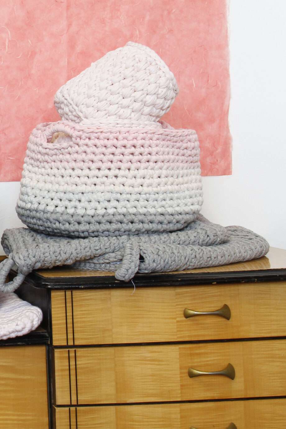 groovy pink crochet cotton basket