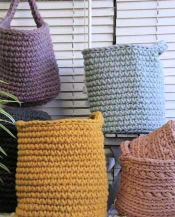nordic ochre yellow crochet woolen basket