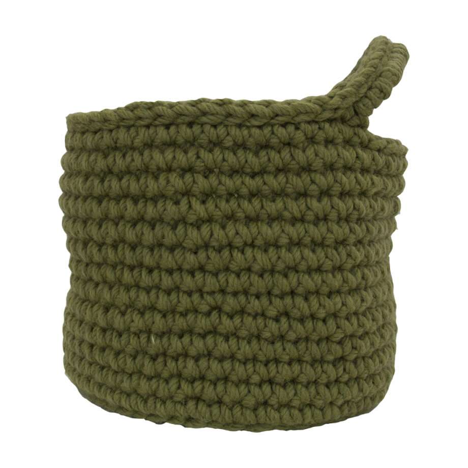 nordic olive green crochet woolen basket small