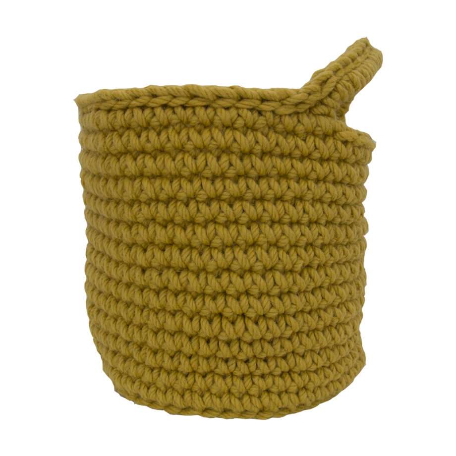 nordic olive green crochet woolen basket small