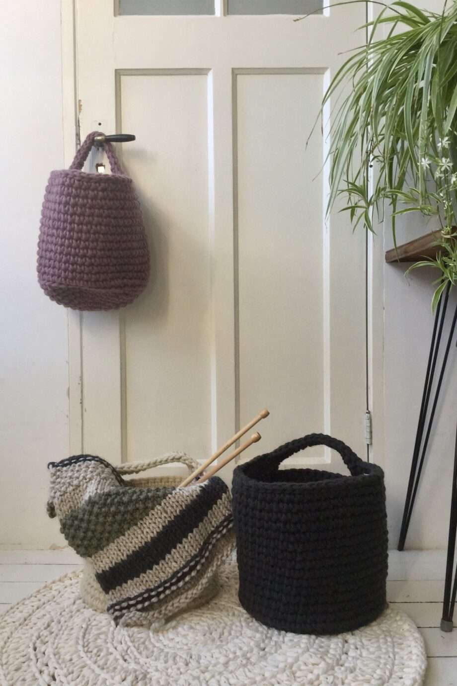 nordic violet crochet woolen basket