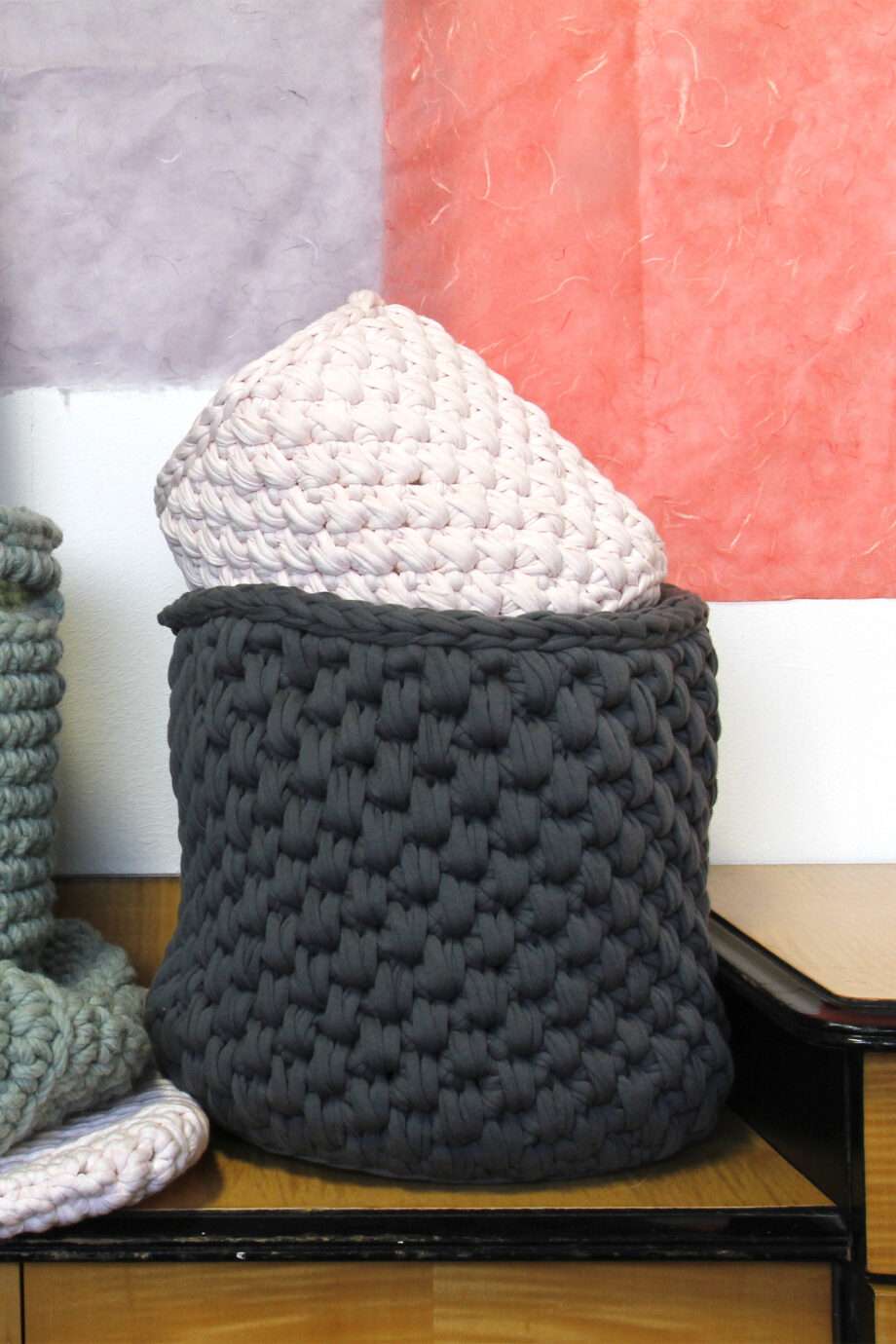 peony grey crochet cotton basket