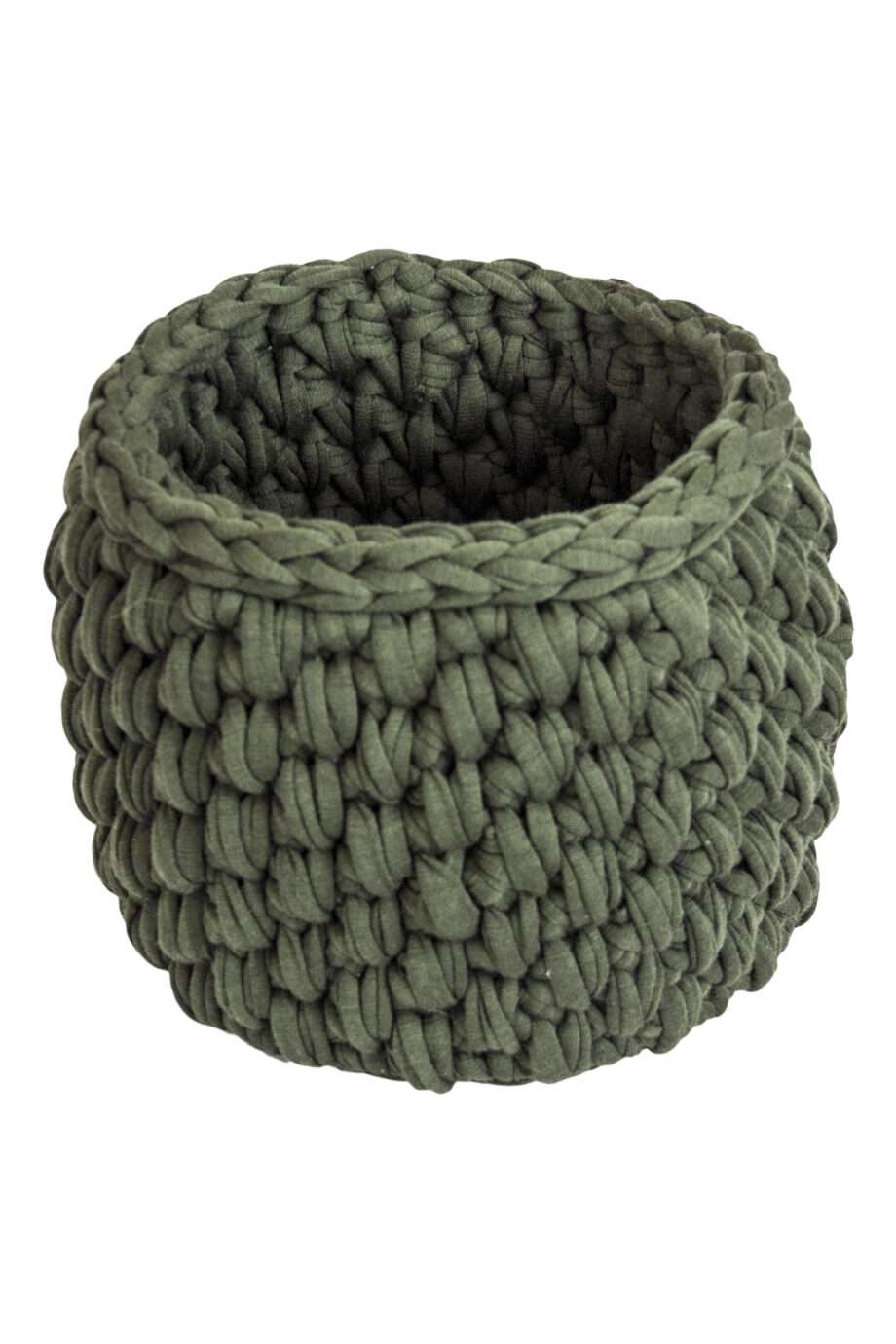 peony olive green crochet cotton basket small