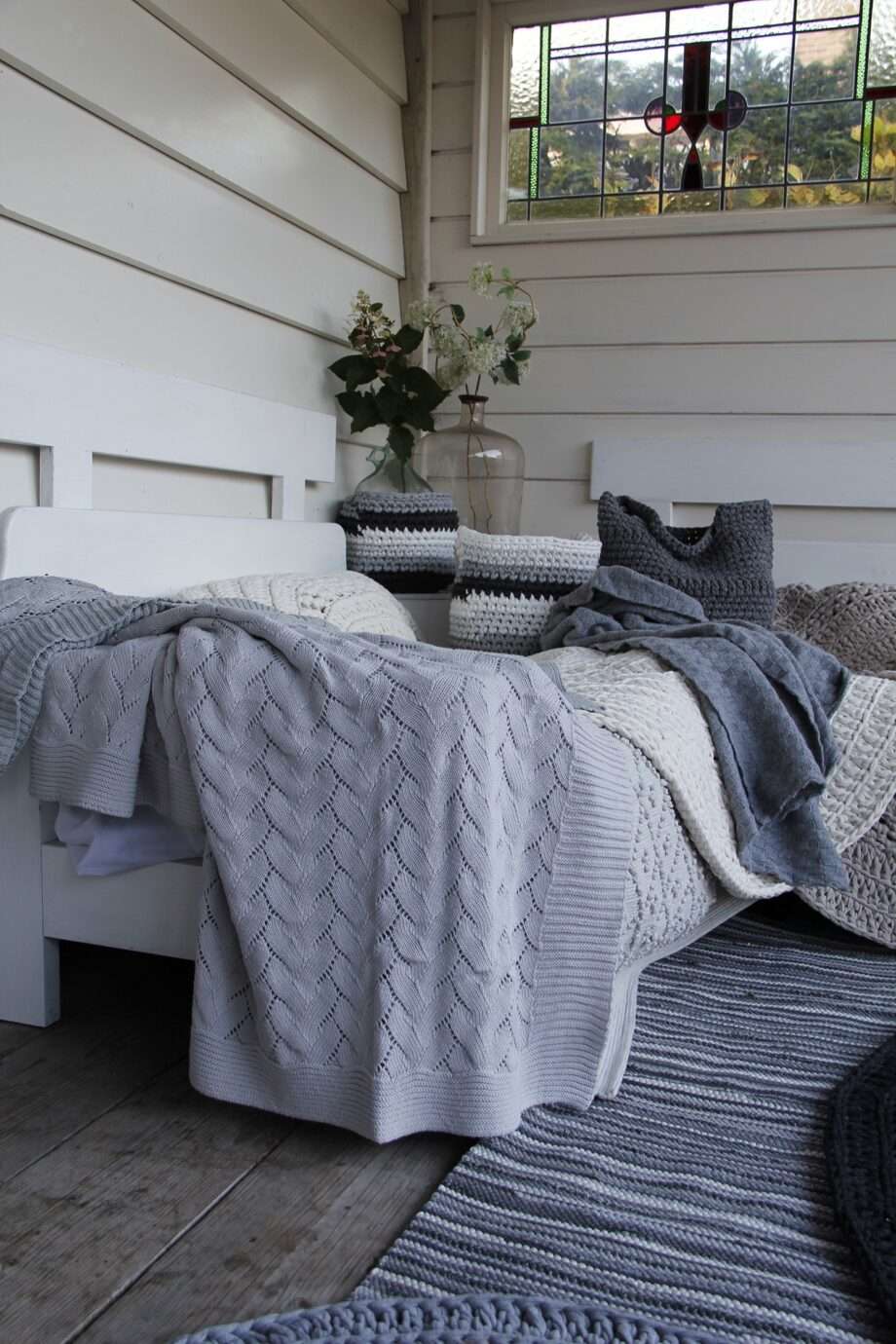 ajoure light grey knitted cotton plaid medium
