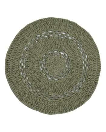 peony olive green crochet woolen rug large