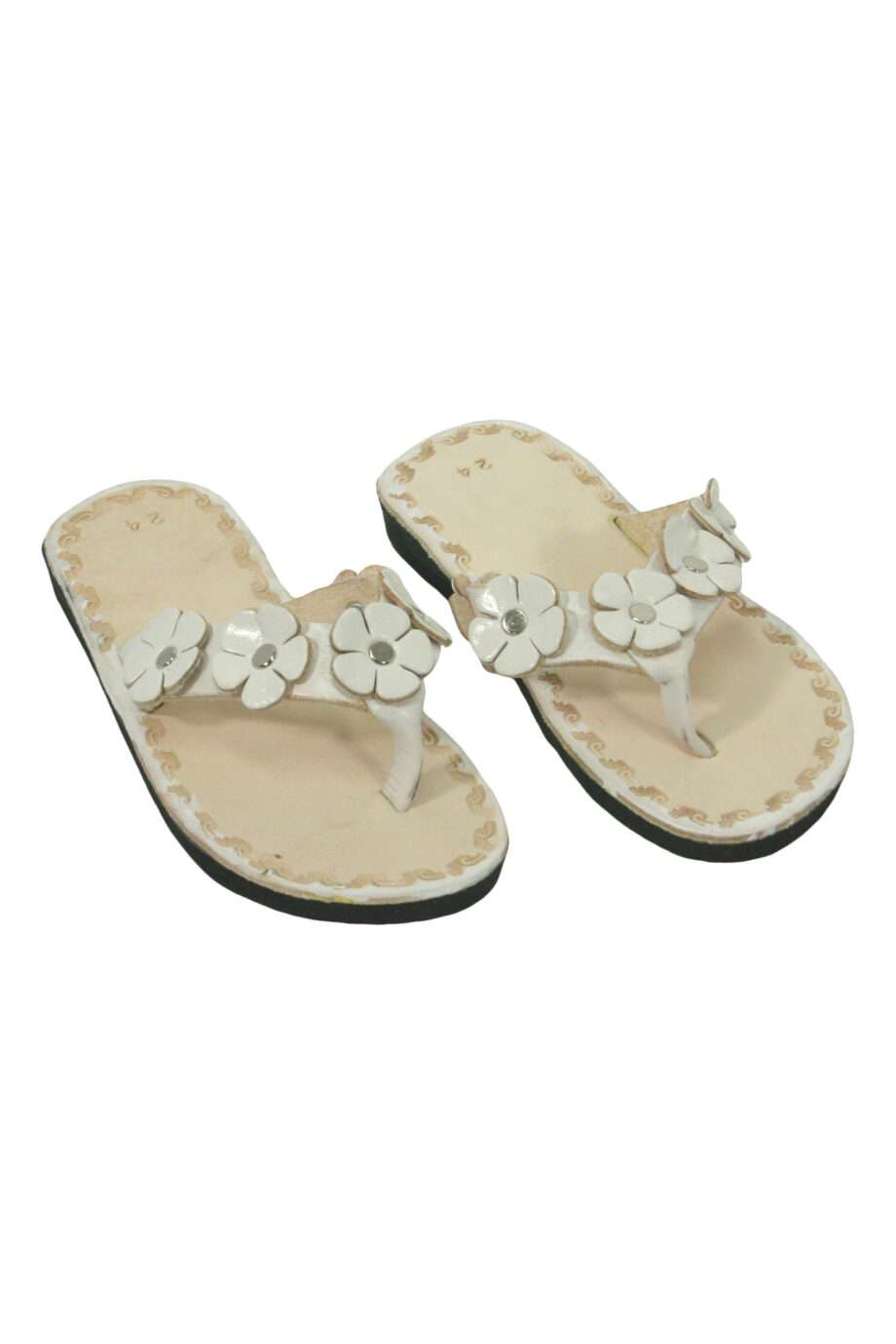 rosette white leather flipflop kids small