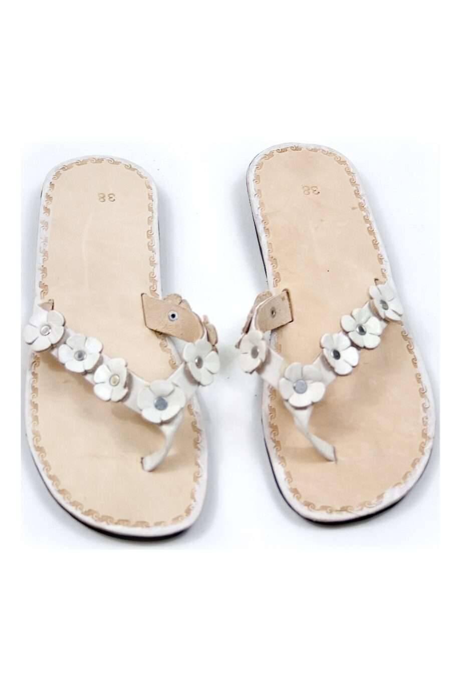 rosette white leather flipflop large