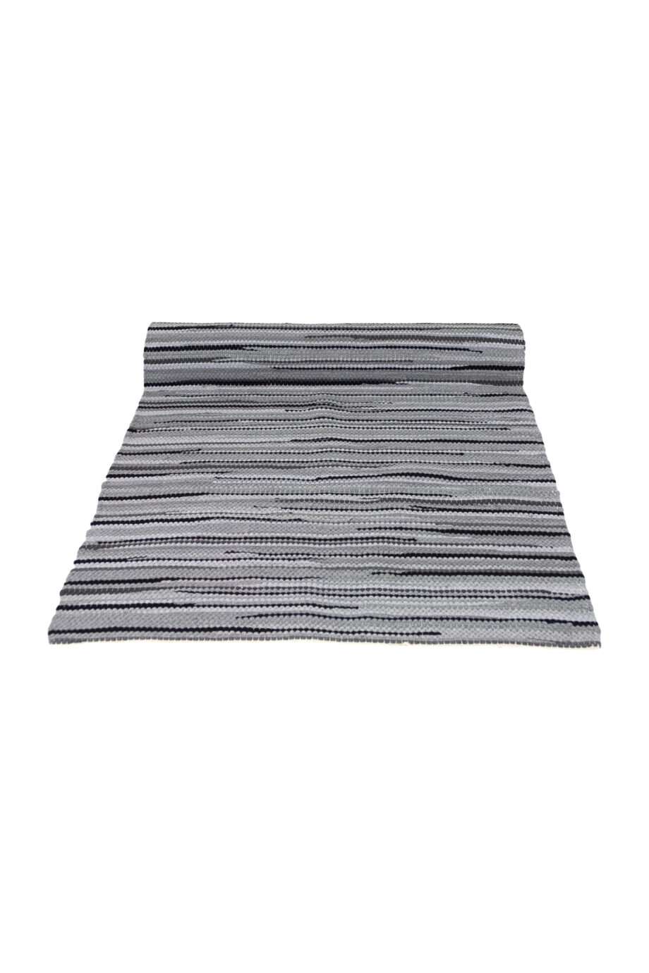 stripy grey woven cotton floor mat small