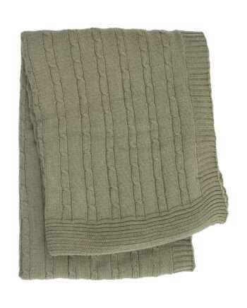 twist small olive green knitted cotton little blanket small