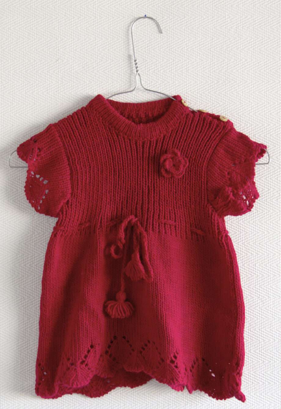 knitted woolen dress red rose 1 year