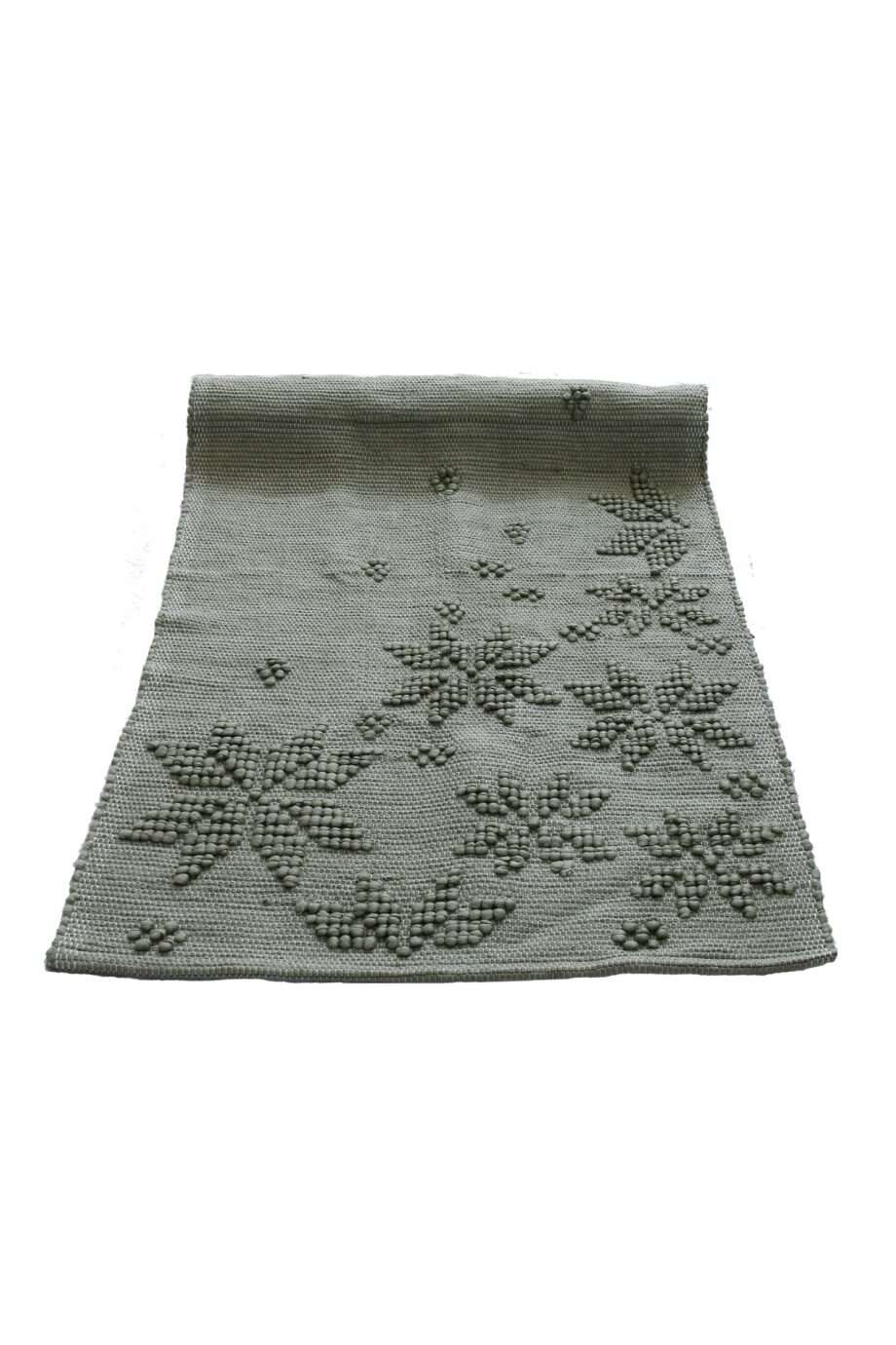 woven cotton floor mat snowflakes olive green small