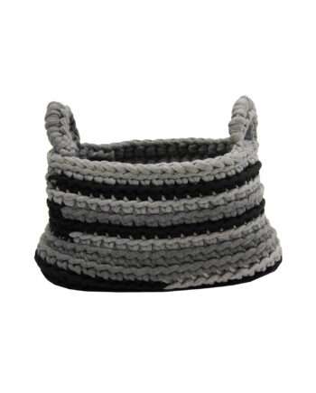 stripy grey crochet cotton basket medium
