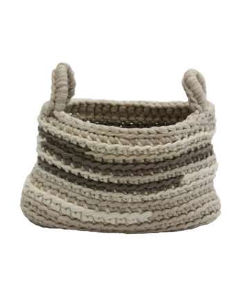 stripy linen crochet cotton basket medium