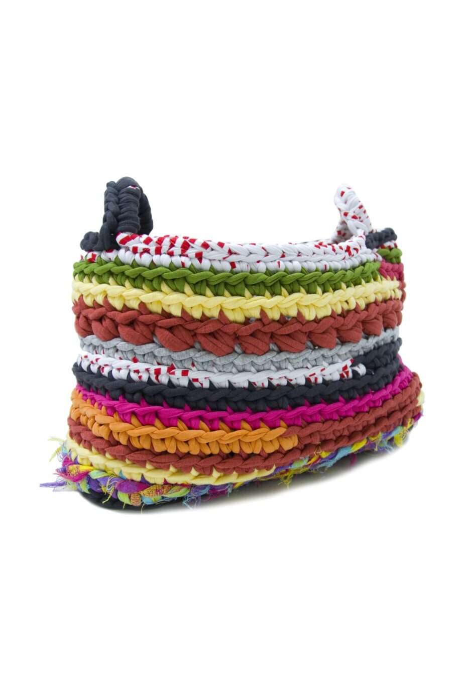 stripy mixmatch crochet cotton basket medium